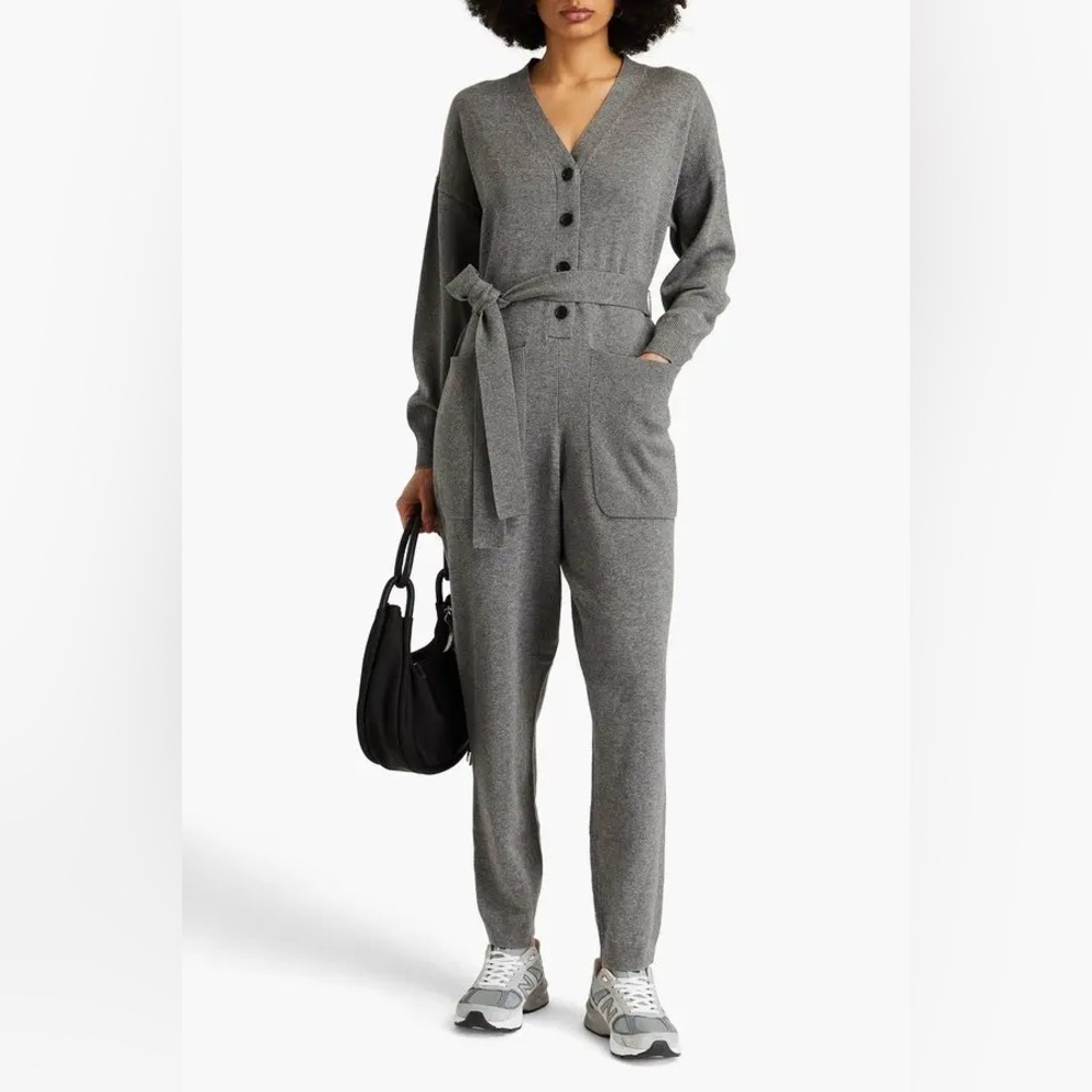 Alex Mill Belted Merino Wool and Cottonblend Sweater Jumpsuit in Heather Grey